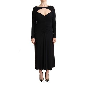 PINKO Black Nylon Stretch Long Sleeves Deep V-neck Maxi Dress
